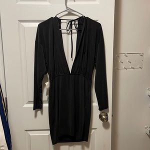 TOBI Black Mini Dress with Plunging Neck Line